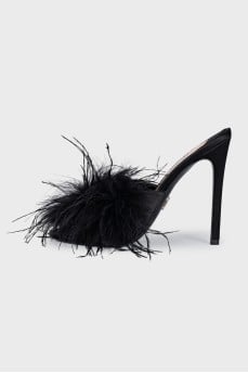 Fabric mules with feathers