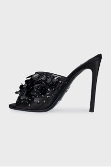 Textile mules with sequins