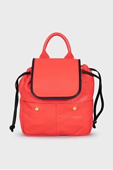 Leather backpack with patch pockets