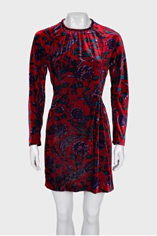 Velvet dress with floral print