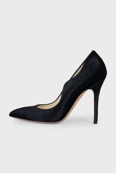 Black pony skin pumps