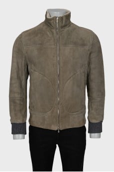 Men's leather jacket with zipper