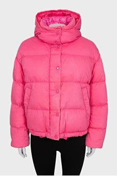 Pink down jacket with a detachable hood