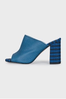 Blue mules with leather uppers
