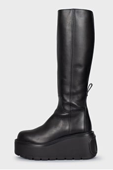 Leather platform boots