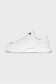 White sneakers with a silver logo