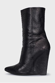 Textured leather wedge ankle boots