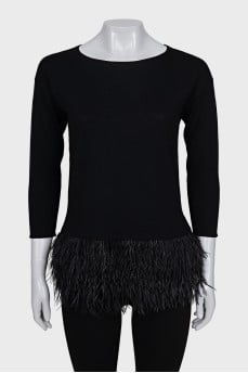 Wool jumper with feathers