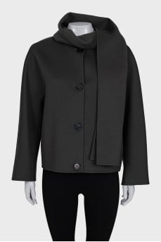 Cropped wool coat with scarf