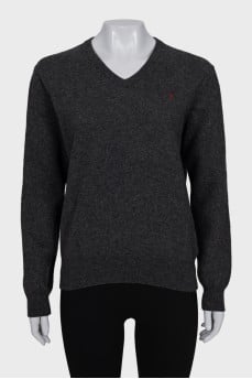 Wool pullover with brand logo