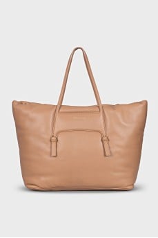 Leather tote with gold logo