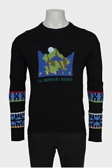 Men's jumper with print and embroidery