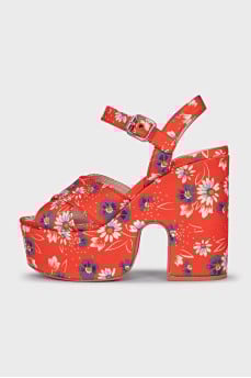 Red floral print sandals