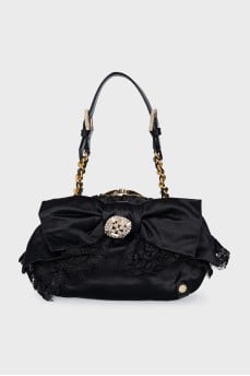 Black textile clutch with crystals