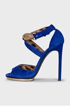 Suede sandals with massive decor