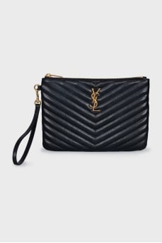 Quilted leather clutch with signature logo