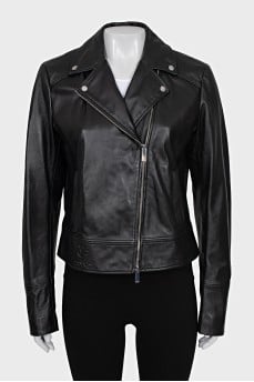 Leather jacket with tag