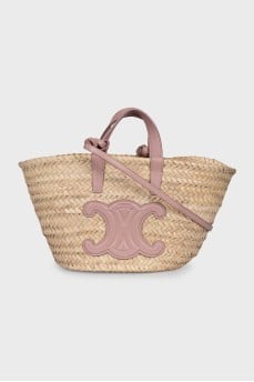 Raffia bag with leather logo