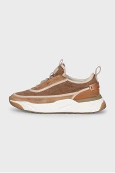 Leather and suede lace-up sneakers