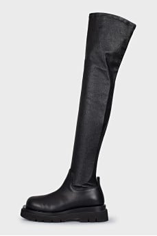 Leather over-the-knee boots with high soles