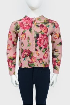Cardigan Knitted with a floral pattern for a girl with a tag