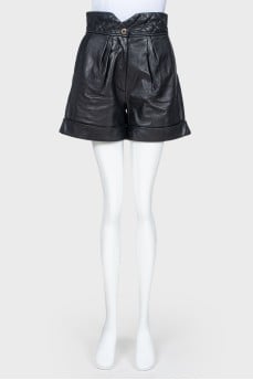 High-waisted leather shorts