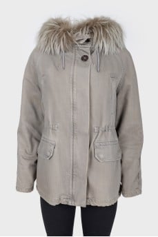 Denim jacket with fur lining