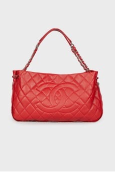 Quilted red leather bag