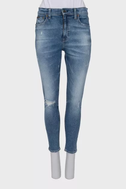 Рвані джинси skinny fit блакитного кольору