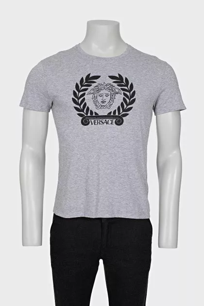 Men's Grey T-Shirt with Black Print