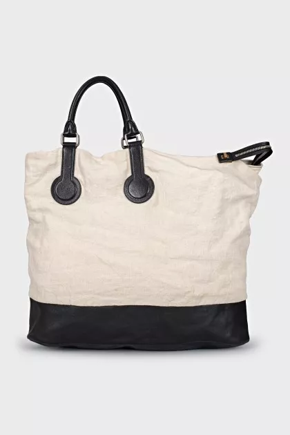 Vintage shopper made of textile and leather