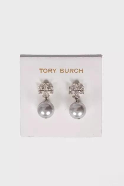 Серьги Crystal Pearl Logo Drop Earring