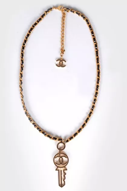 Намисто CHANEL GOLD CC KEY LEATHER CHAIN NECKLACE (RUNWAY 2017)