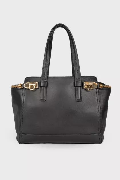 Black leather trapeze bag