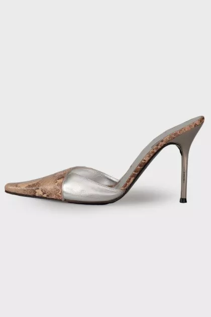 Embossed leather mules