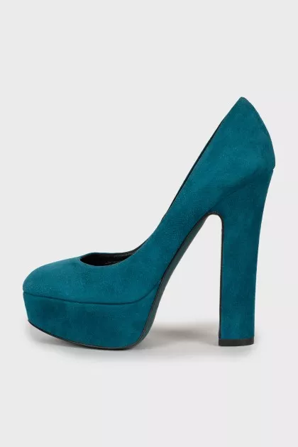 Turquoise suede pumps