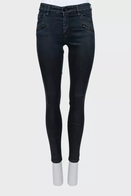 Сині джинси skinny fit з блискавкою знизу