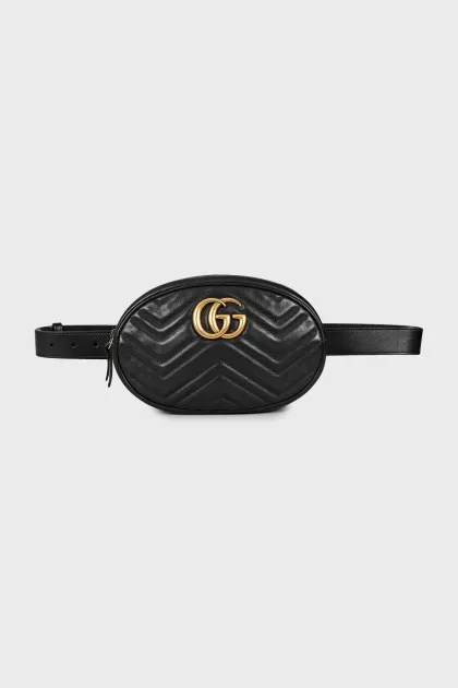 Поясна сумка Black Matelassé Leather GG Marmont