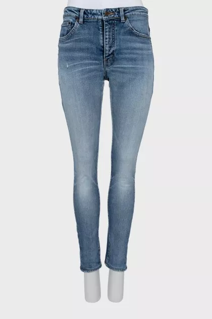 Блакитні джинси skinny fit із латками
