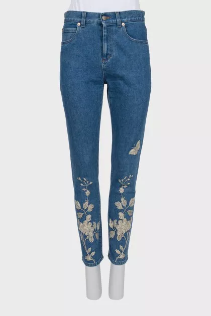 Джинси slim fit із золотистою вишивкою