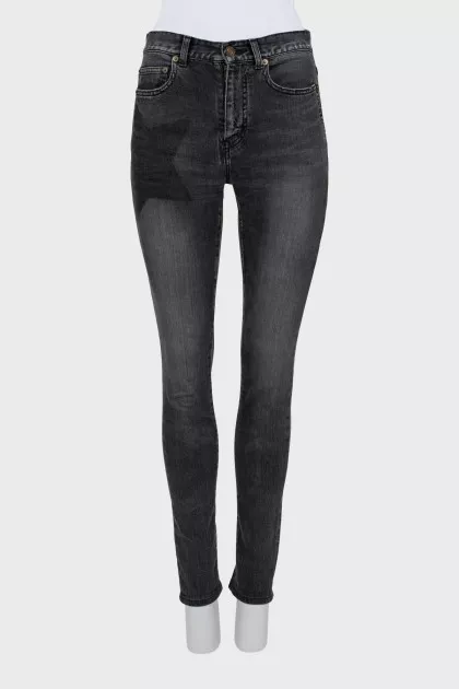 Чорні джинси skinny fit з принтом