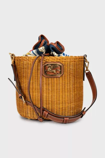 Bucket bag with leather strap