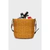 Bucket bag with leather strap