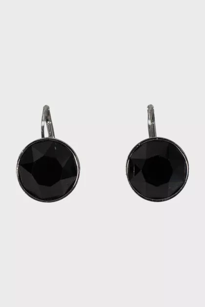Серебристые серьги с черным кристаллом
