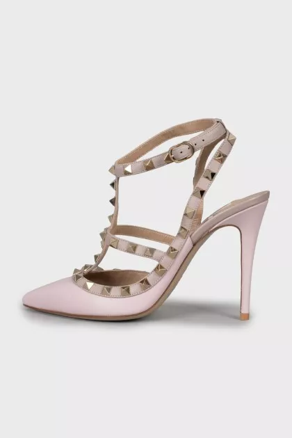Кожаные босоножки Rockstud розового цвета
