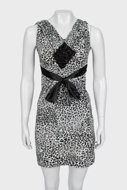 Animal Print Dress with Tie