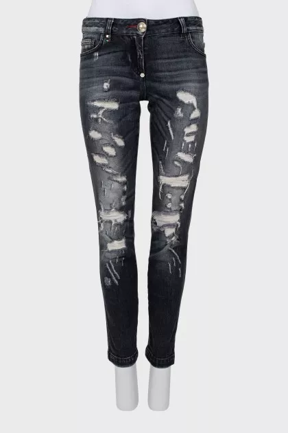 Чорні рвані джинси skinny fit