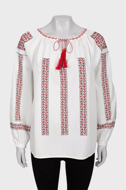 Блуза з широкими рукавами декорована вишивкою