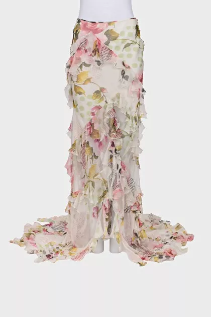 Silk Maxi Skirt with Ruffles