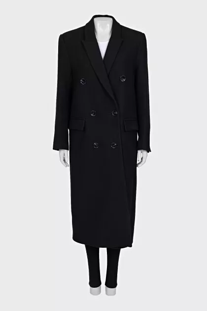 Straight cut wool coat with buttons